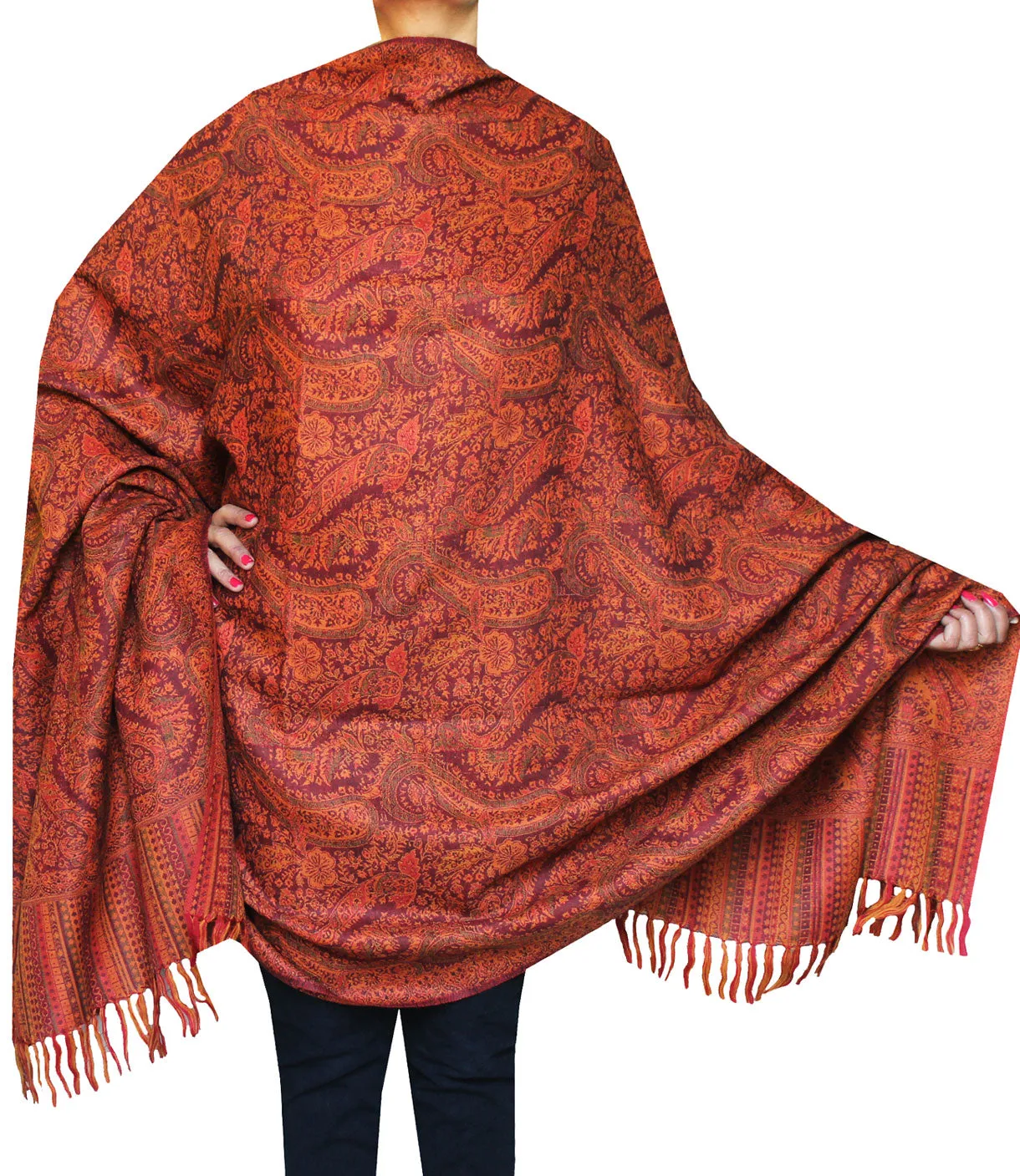 Paisley Wool Shawl Wrap Women's Gift India Clothes (82 x 42 inches)