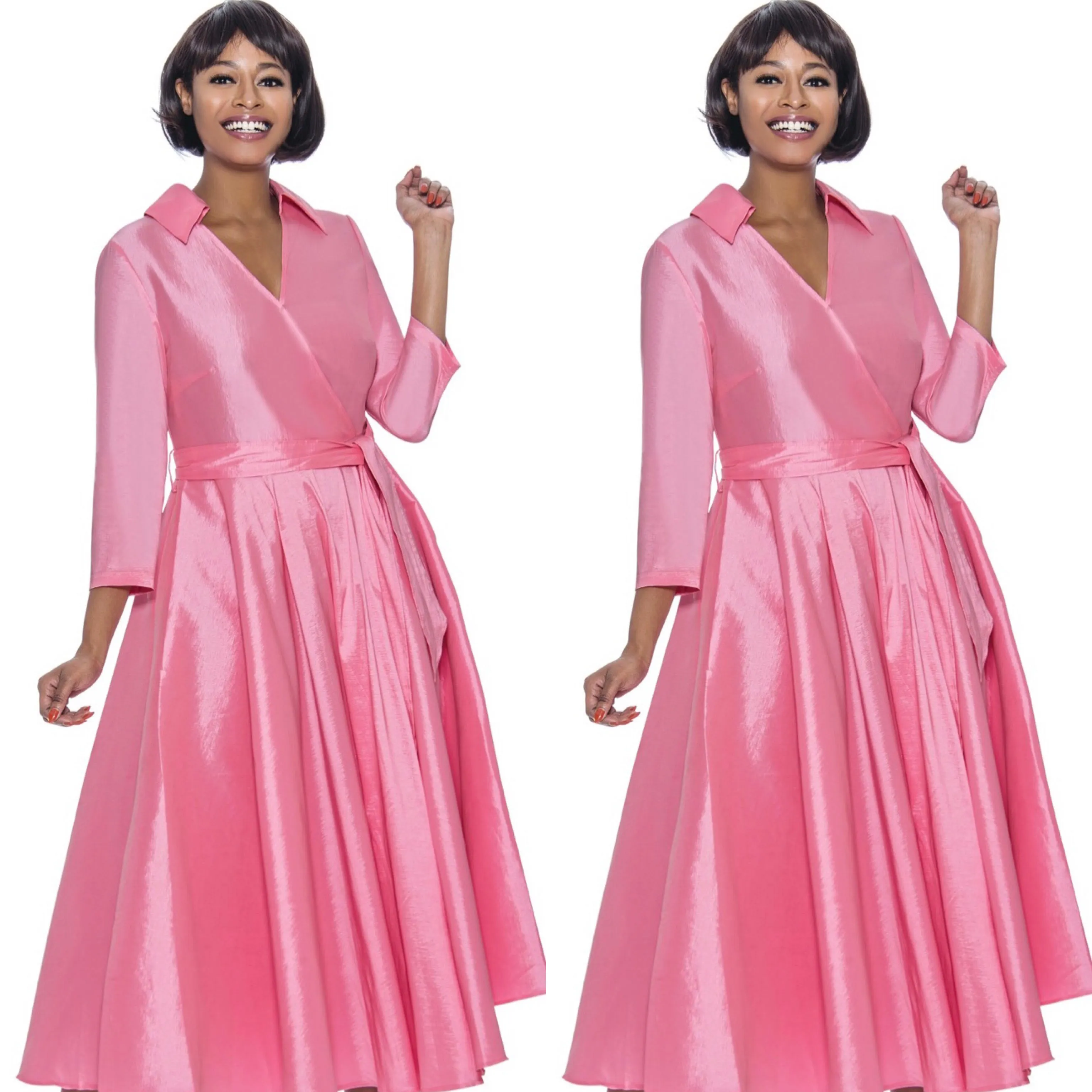 Pink Classic Style Faux Wrap Dress