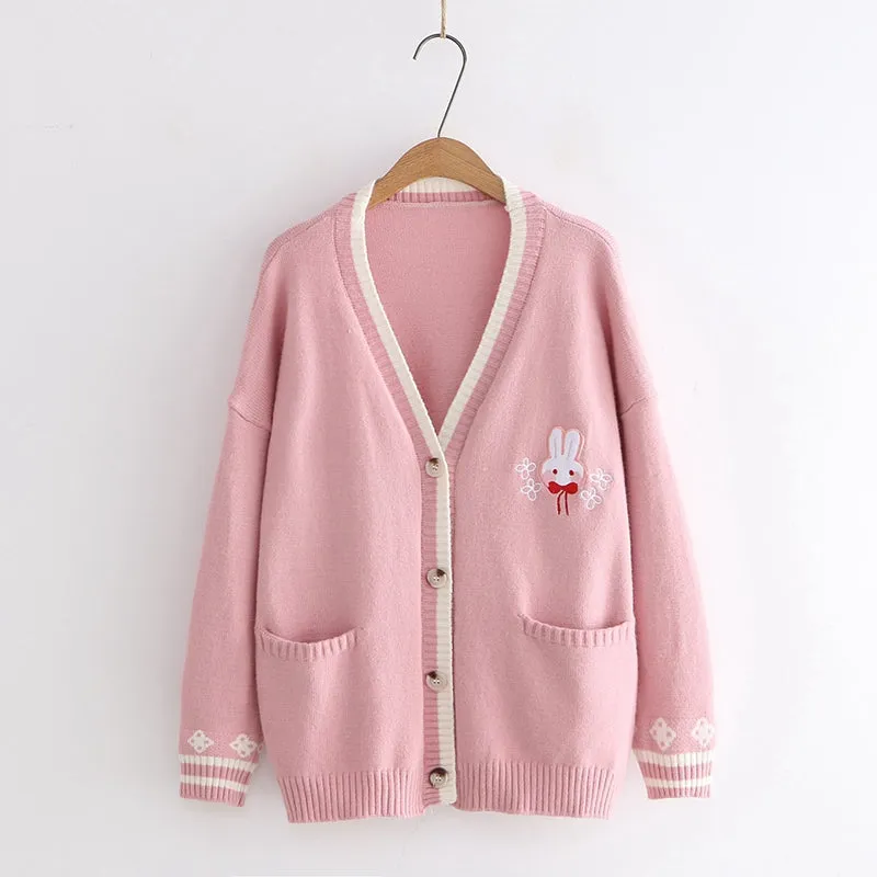 Pink/Navy/Beige Kawaii Bunny Knitting Coat AD12017