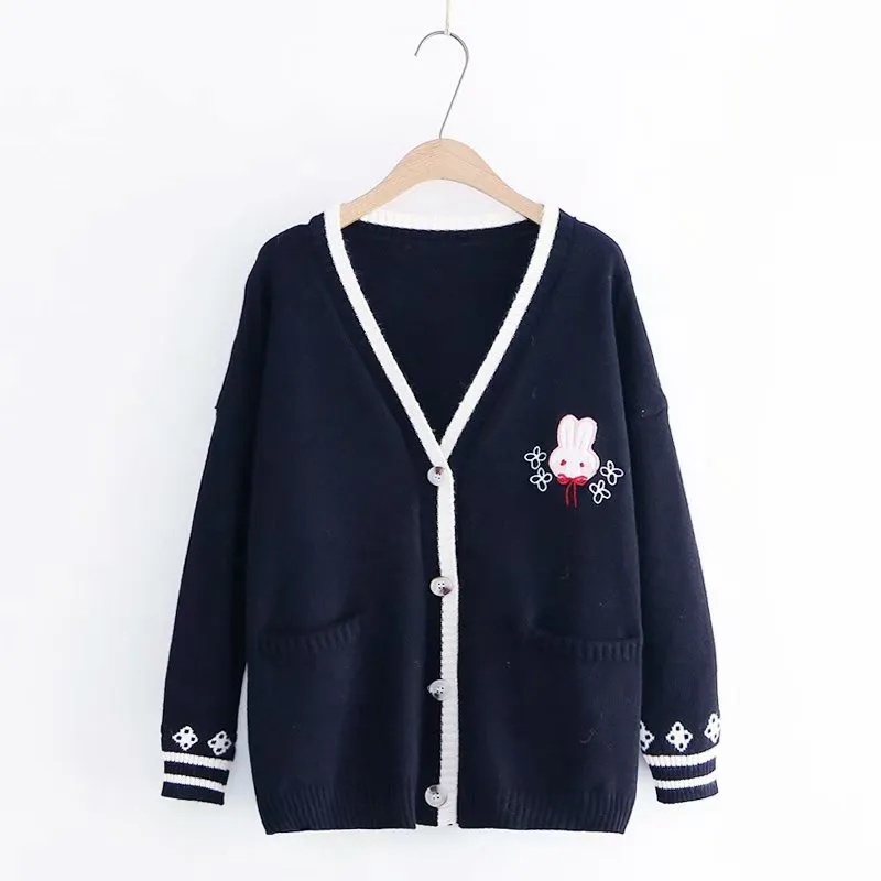 Pink/Navy/Beige Kawaii Bunny Knitting Coat AD12017