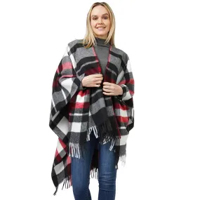 Plaid Check Patterned Cape Poncho