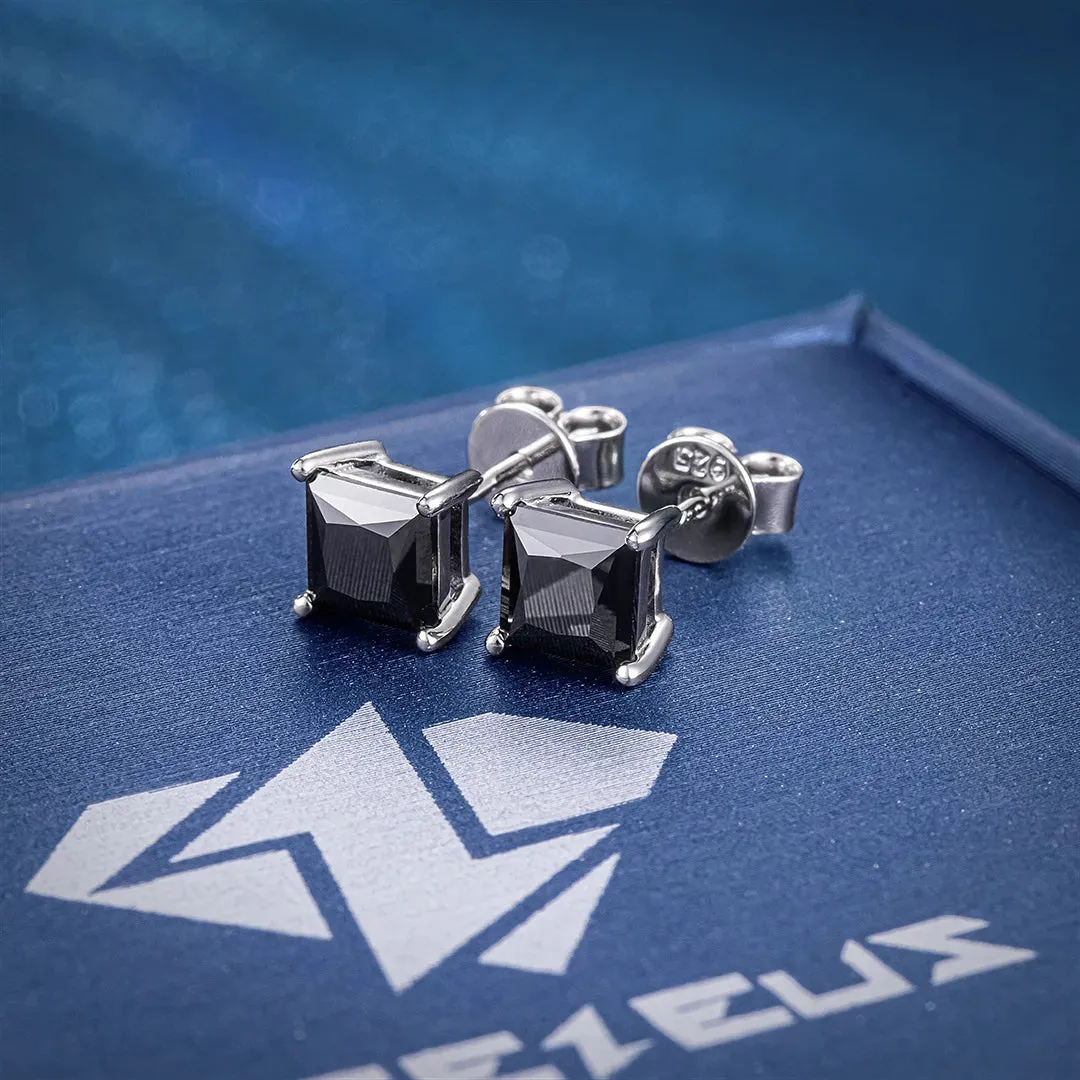 PRINCESS CUT BLACK MOSSANITE STUD EARRINGS