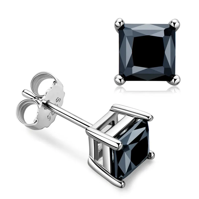 PRINCESS CUT BLACK MOSSANITE STUD EARRINGS