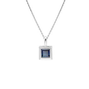 Princess Cut Blue Sapphire Pendant Necklace Bezel