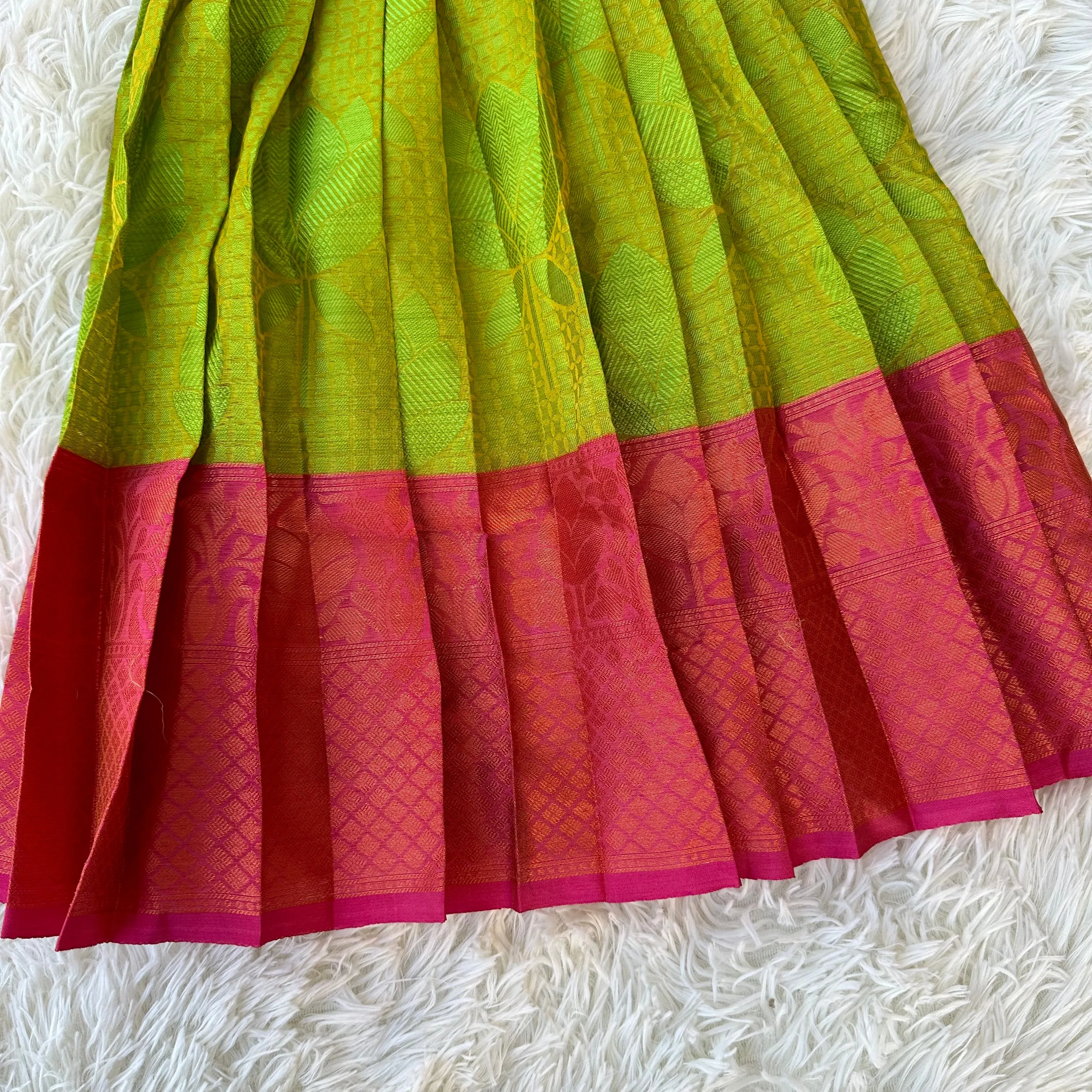 Radiant Duo: Green Kors Silk Frock, Pink Aari