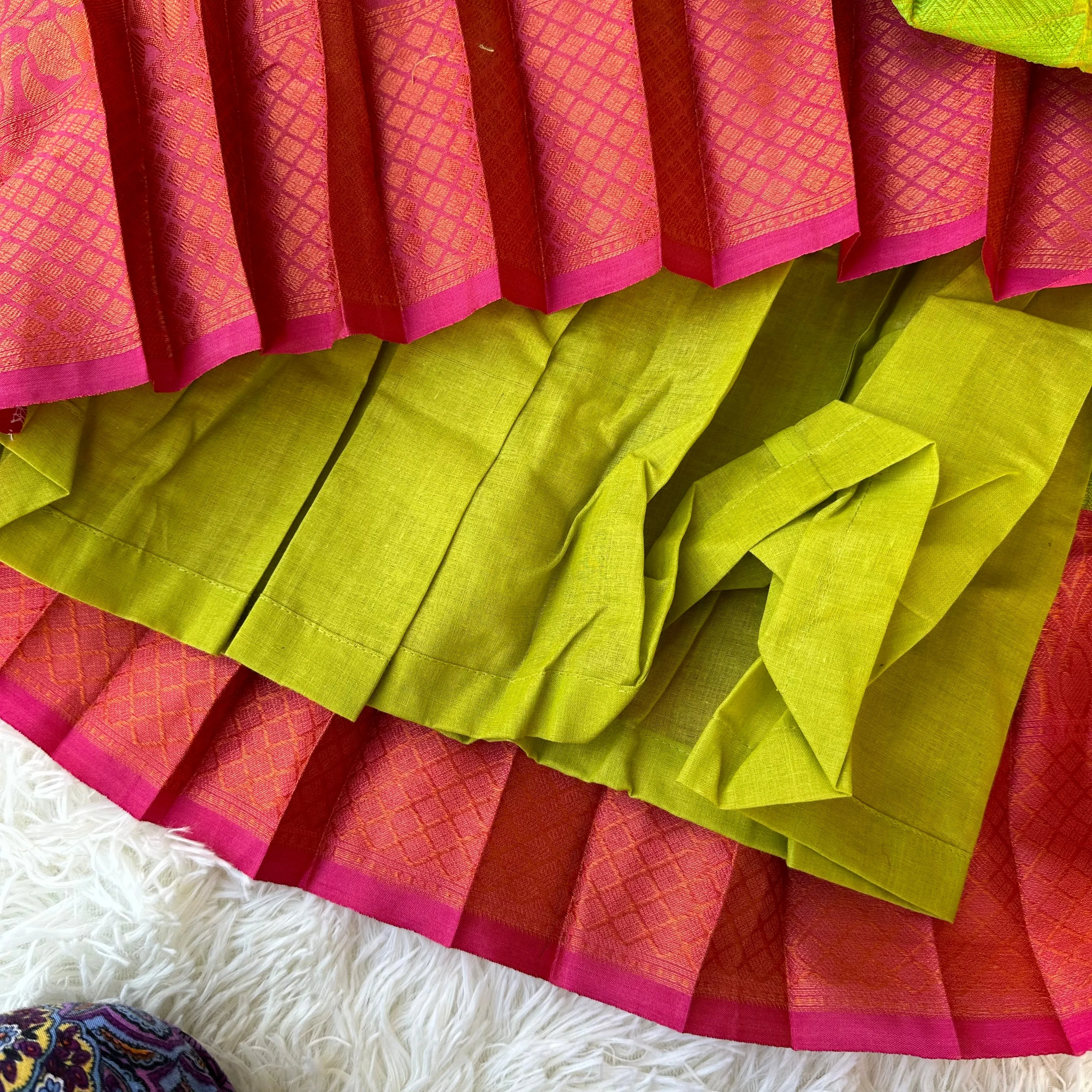 Radiant Duo: Green Kors Silk Frock, Pink Aari