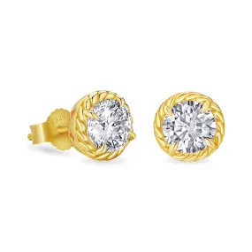 Round Twisted Iced Stud Earrings CZ Stone for Men and Women in 14K Gold / White Gold