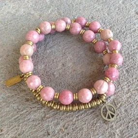 Self Love, Faceted Rhodochrosite 27 Bead Wrap Mala Bracelet