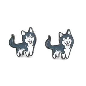 Siberian Husky Puppy Shaped Enamel Stud Earrings for Dog Lovers