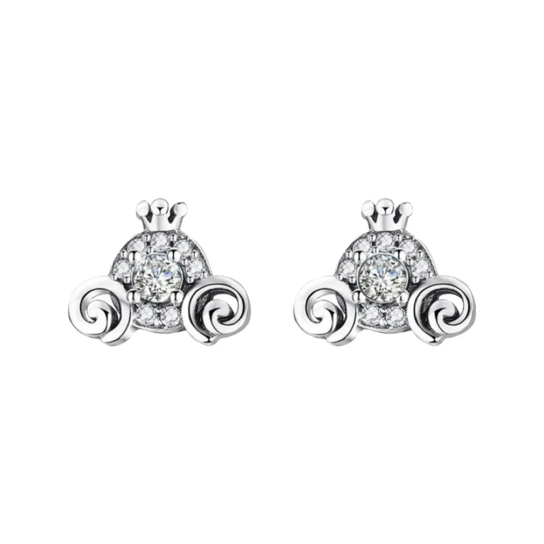 SILVER 925 PRINCESS CARRIAGE ZIRCONIA STUD EARRINGS