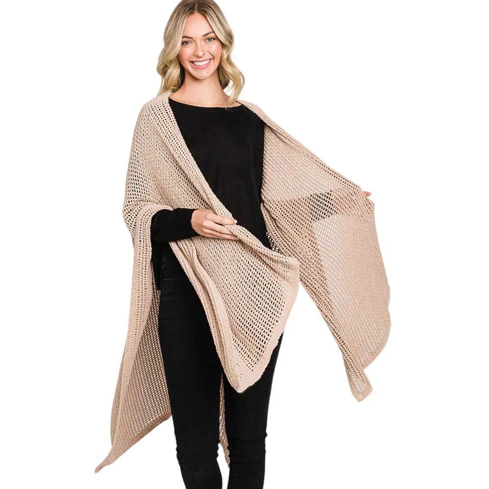 Solid Chenille Crochet Ruana Poncho