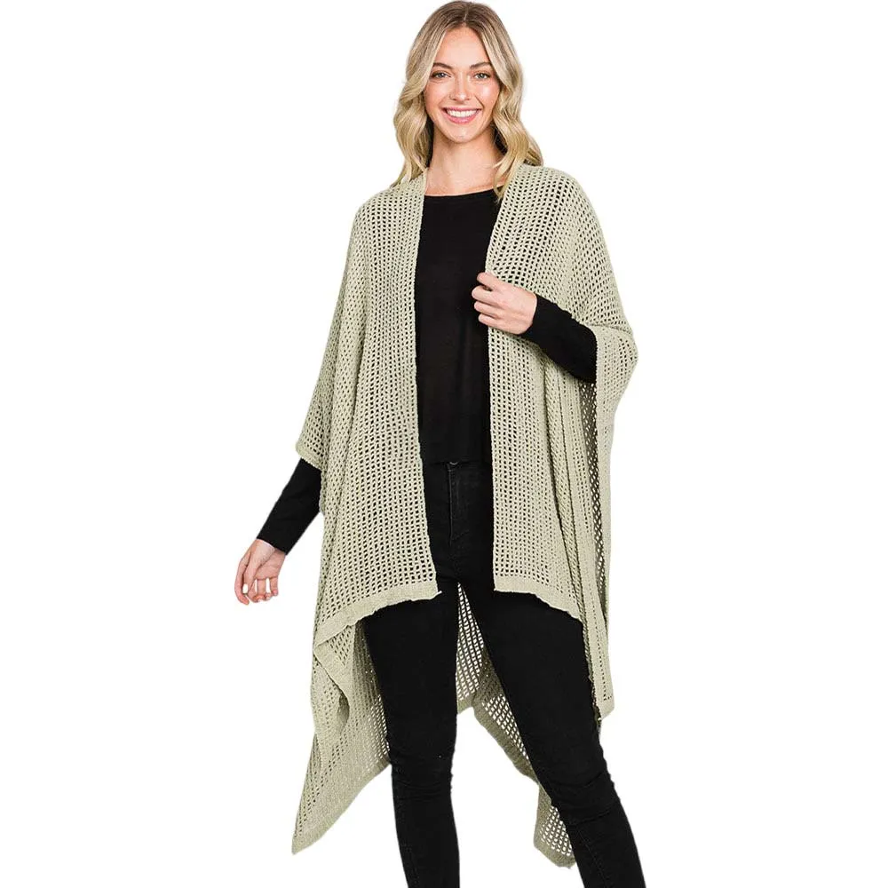 Solid Chenille Crochet Ruana Poncho