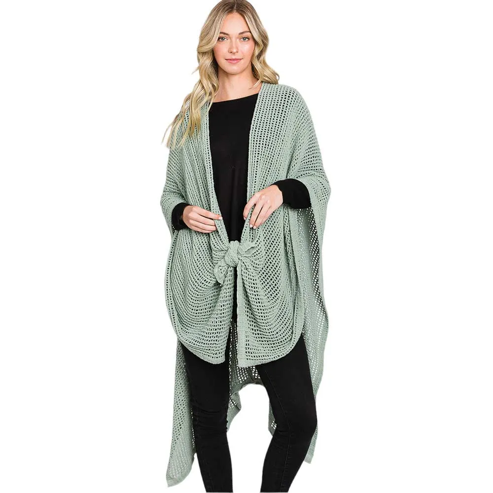 Solid Chenille Crochet Ruana Poncho