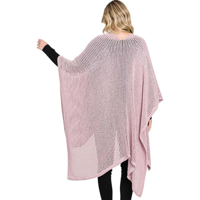 Solid Chenille Crochet Ruana Poncho