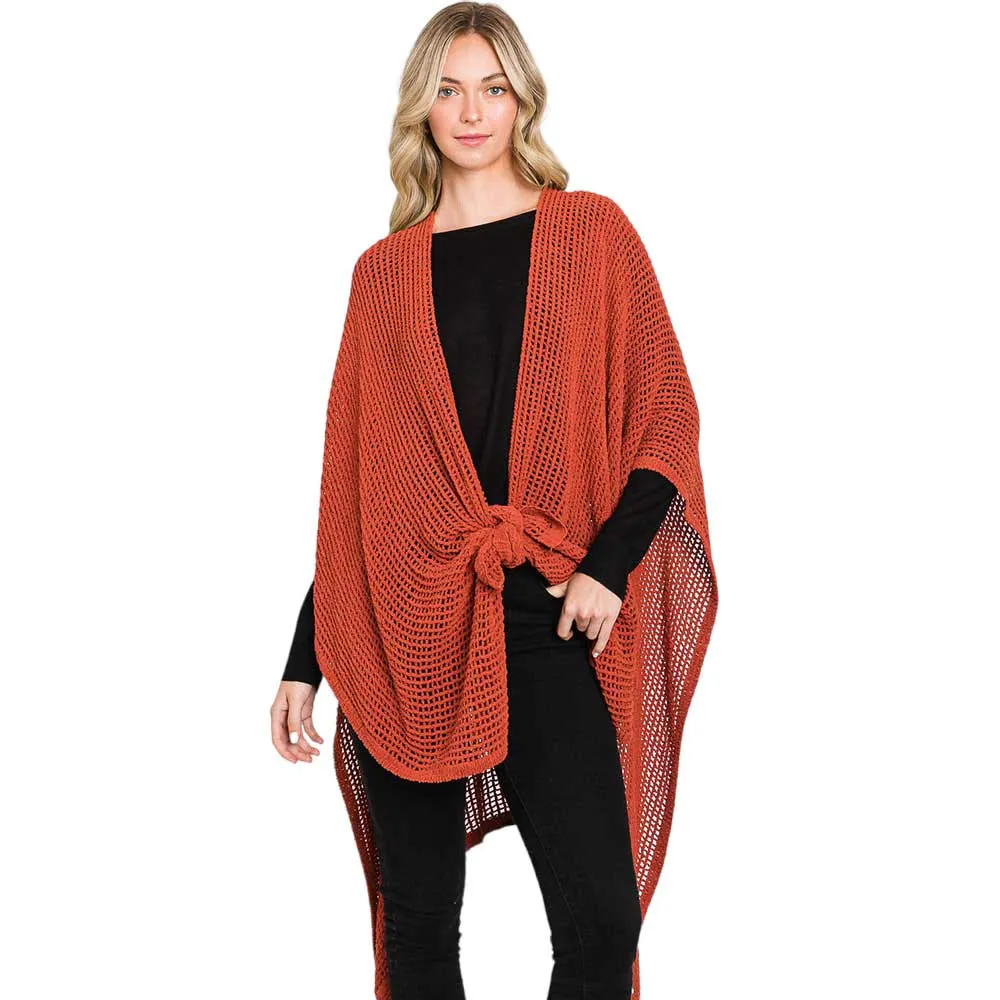 Solid Chenille Crochet Ruana Poncho