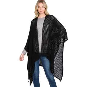 Solid Chenille Crochet Ruana Poncho