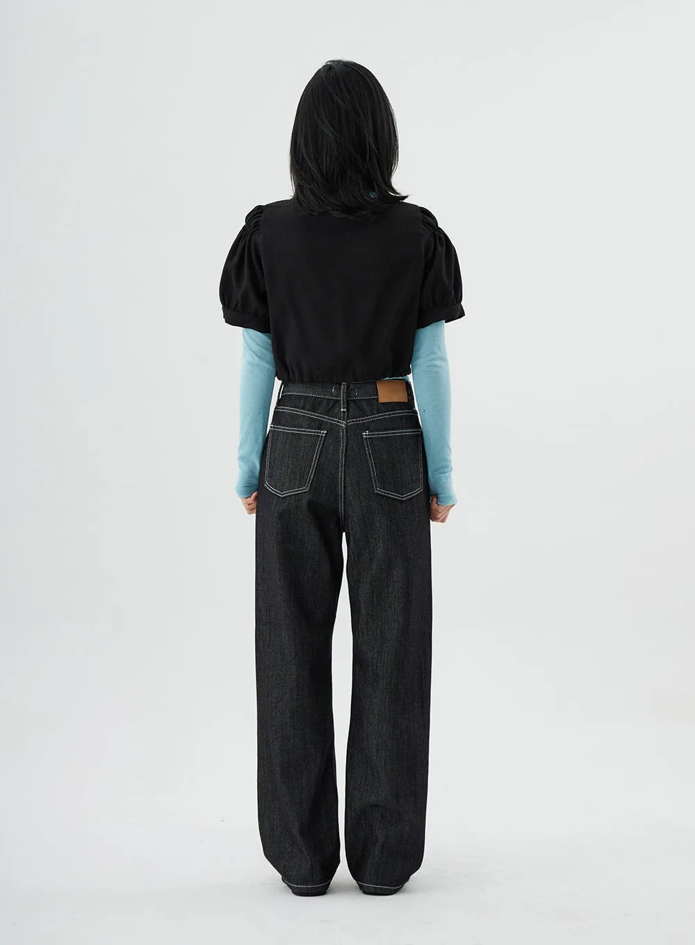 Square Neck Short Puffy Sleeve Crop Blouse ON01