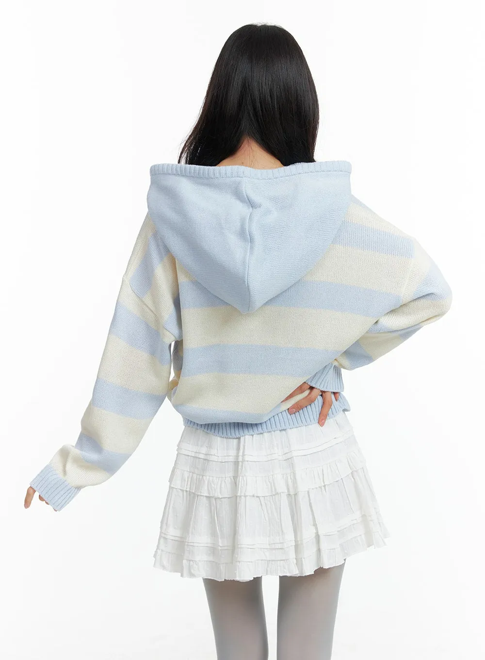 Striped Hooded Knit Sweater OF408