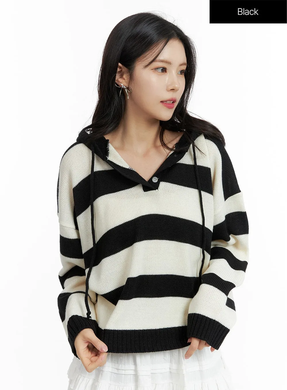 Striped Hooded Knit Sweater OF408