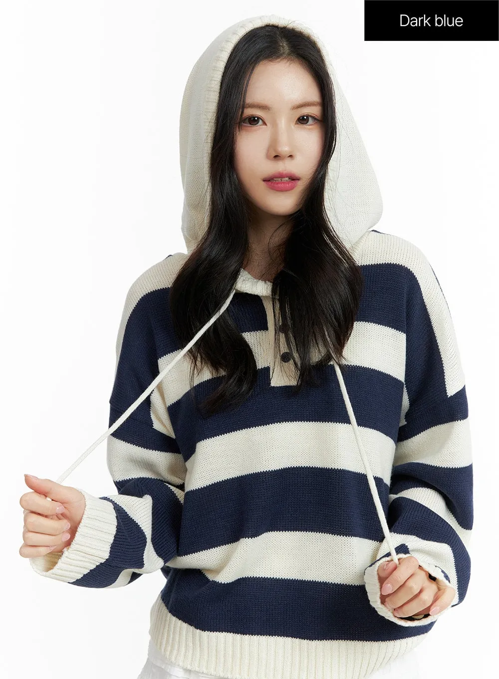 Striped Hooded Knit Sweater OF408