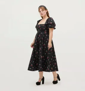 The Matilda Dress - Black Ikat Floral Taffeta