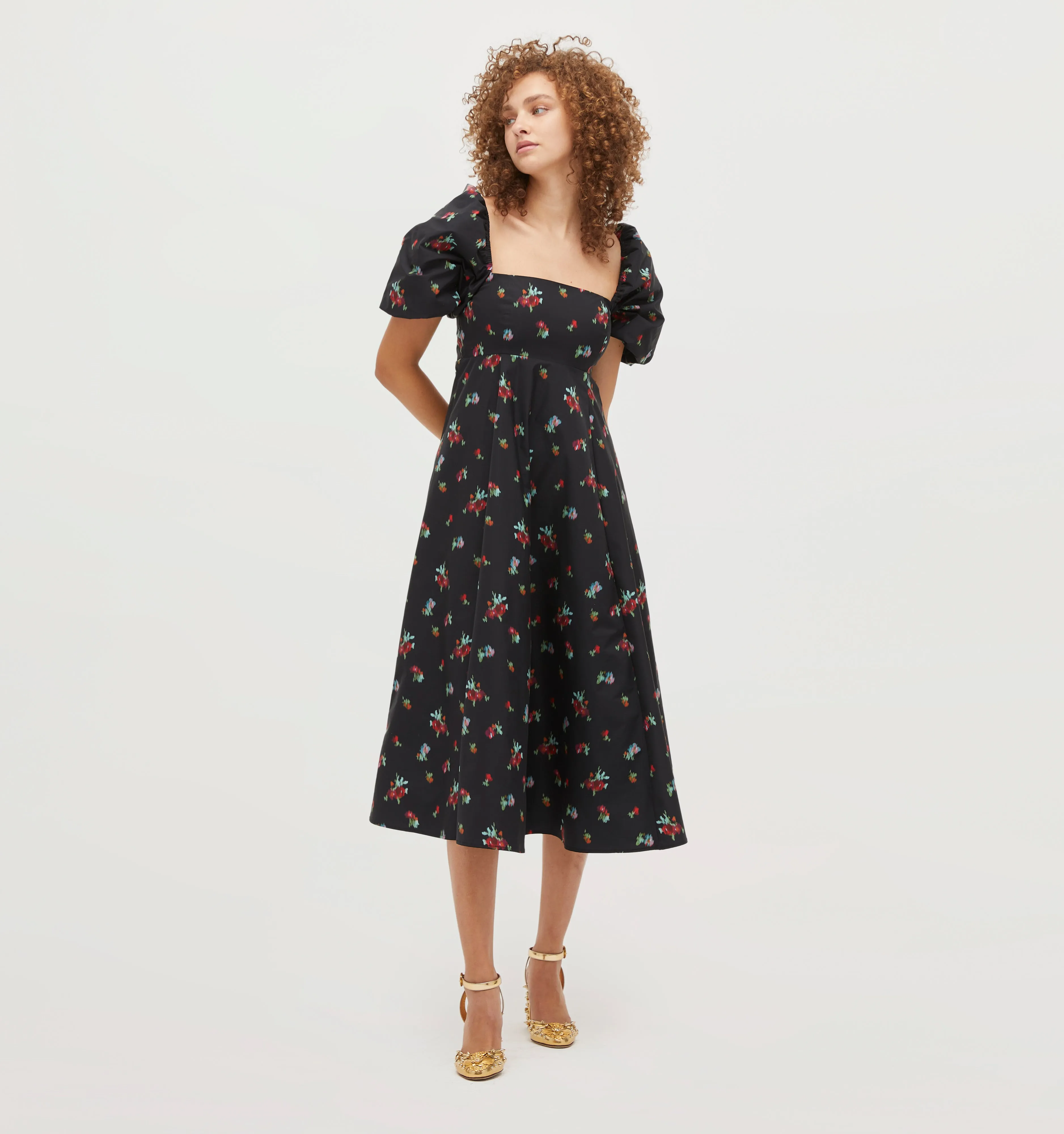 The Matilda Dress - Black Ikat Floral Taffeta