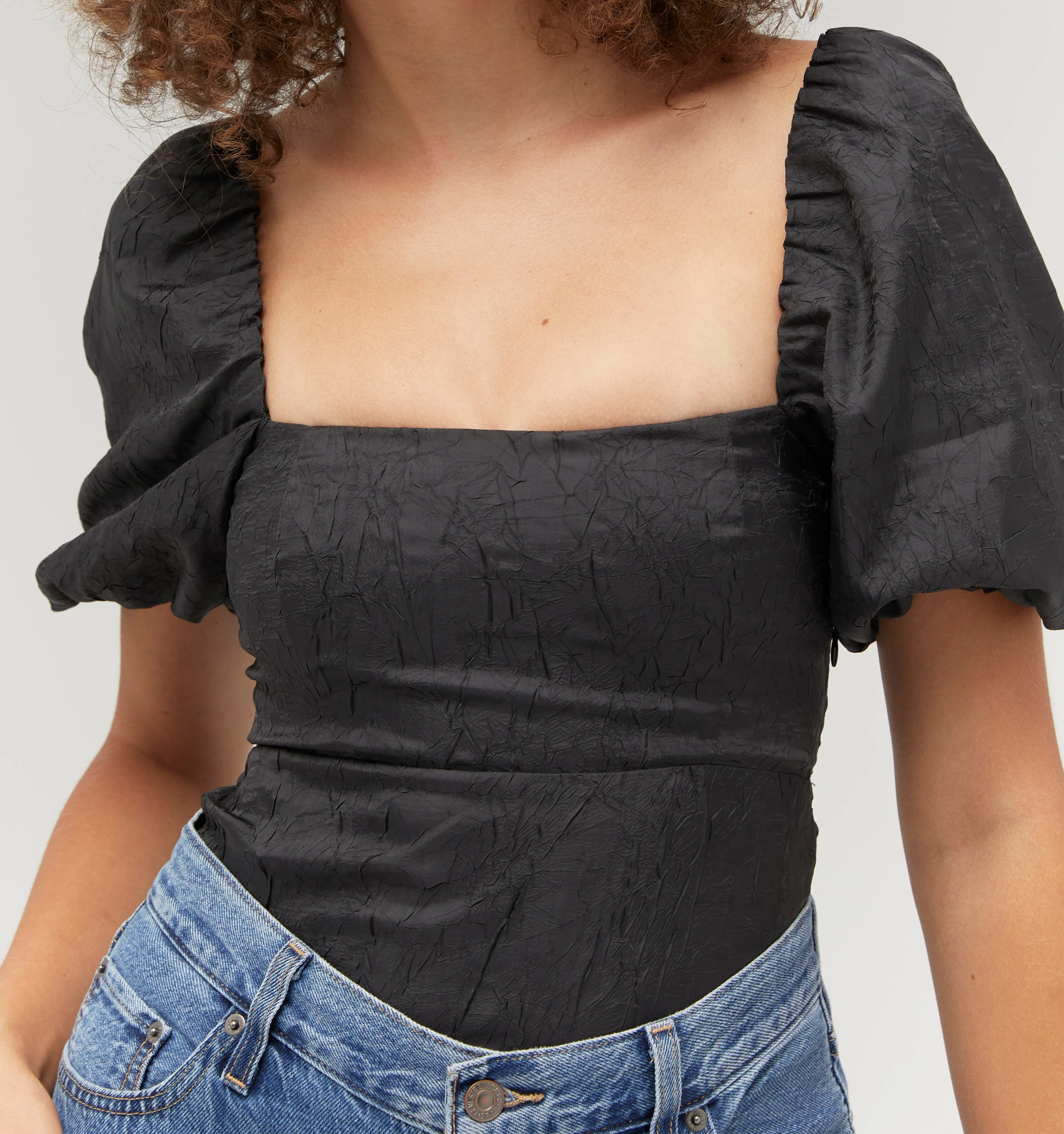 The Matilda Top - Black Crushed Taffeta