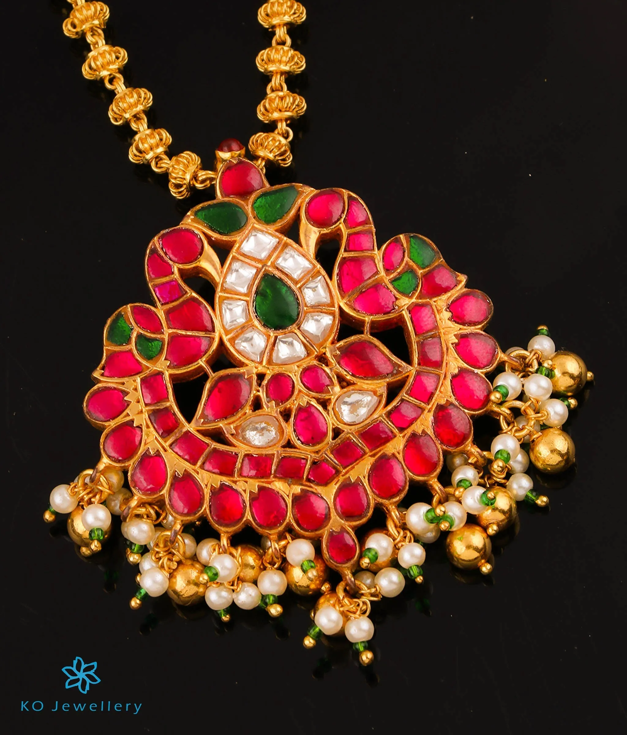 The Ruhiya Silver Jadau Peacock Nellikai Necklace