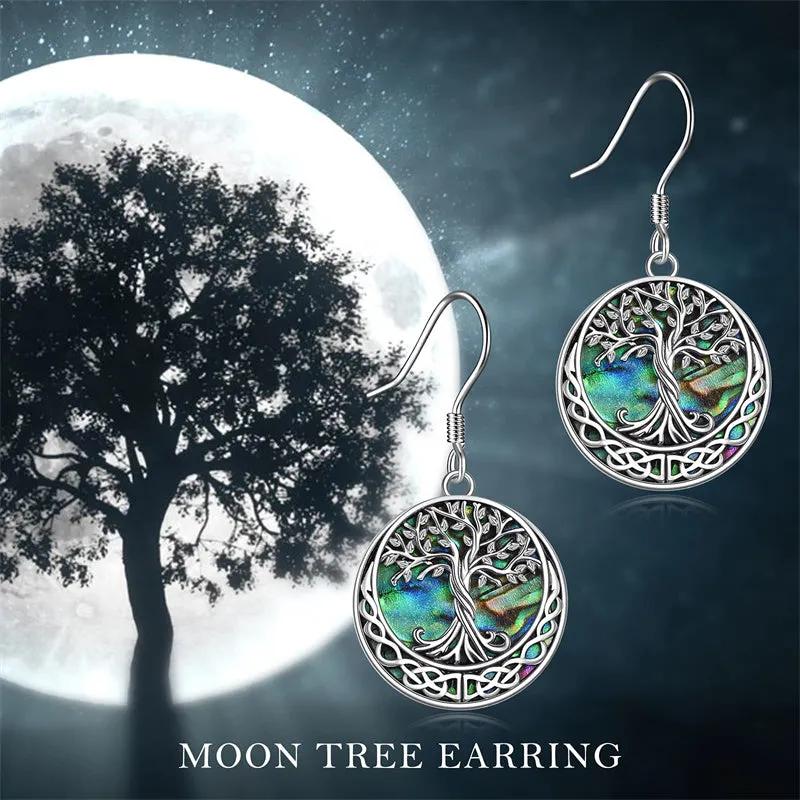 Tree of Life Earrings Sterling Silver Celtic Tree of Life Abalone Shell Dangle Drop Earrings for Women Jewelry