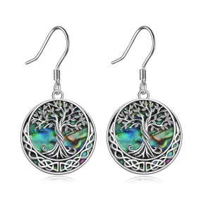 Tree of Life Earrings Sterling Silver Celtic Tree of Life Abalone Shell Dangle Drop Earrings for Women Jewelry