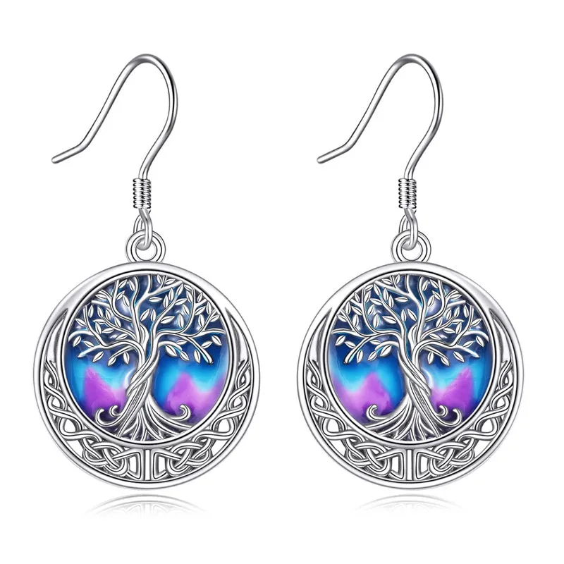 Tree of Life Earrings Sterling Silver Celtic Tree of Life Abalone Shell Dangle Drop Earrings for Women Jewelry