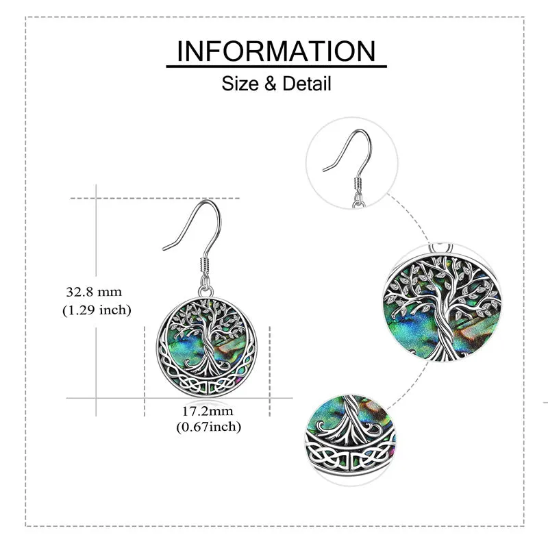 Tree of Life Earrings Sterling Silver Celtic Tree of Life Abalone Shell Dangle Drop Earrings for Women Jewelry