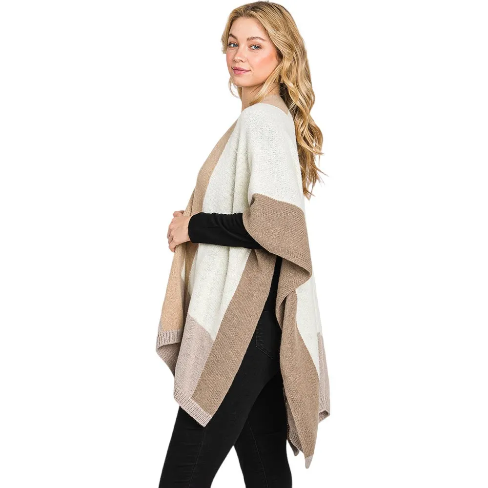 Trendy Color Block Ruana Poncho