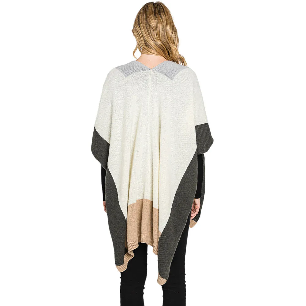 Trendy Color Block Ruana Poncho