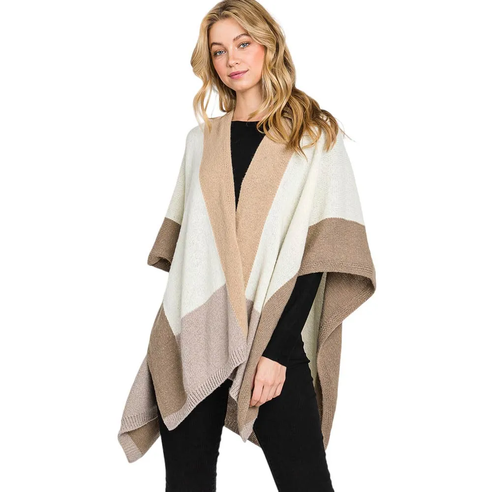 Trendy Color Block Ruana Poncho