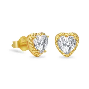 Twisted Heart-shaped Stud Earrings CZ Stone for Men and Women in 14K Gold / White Gold