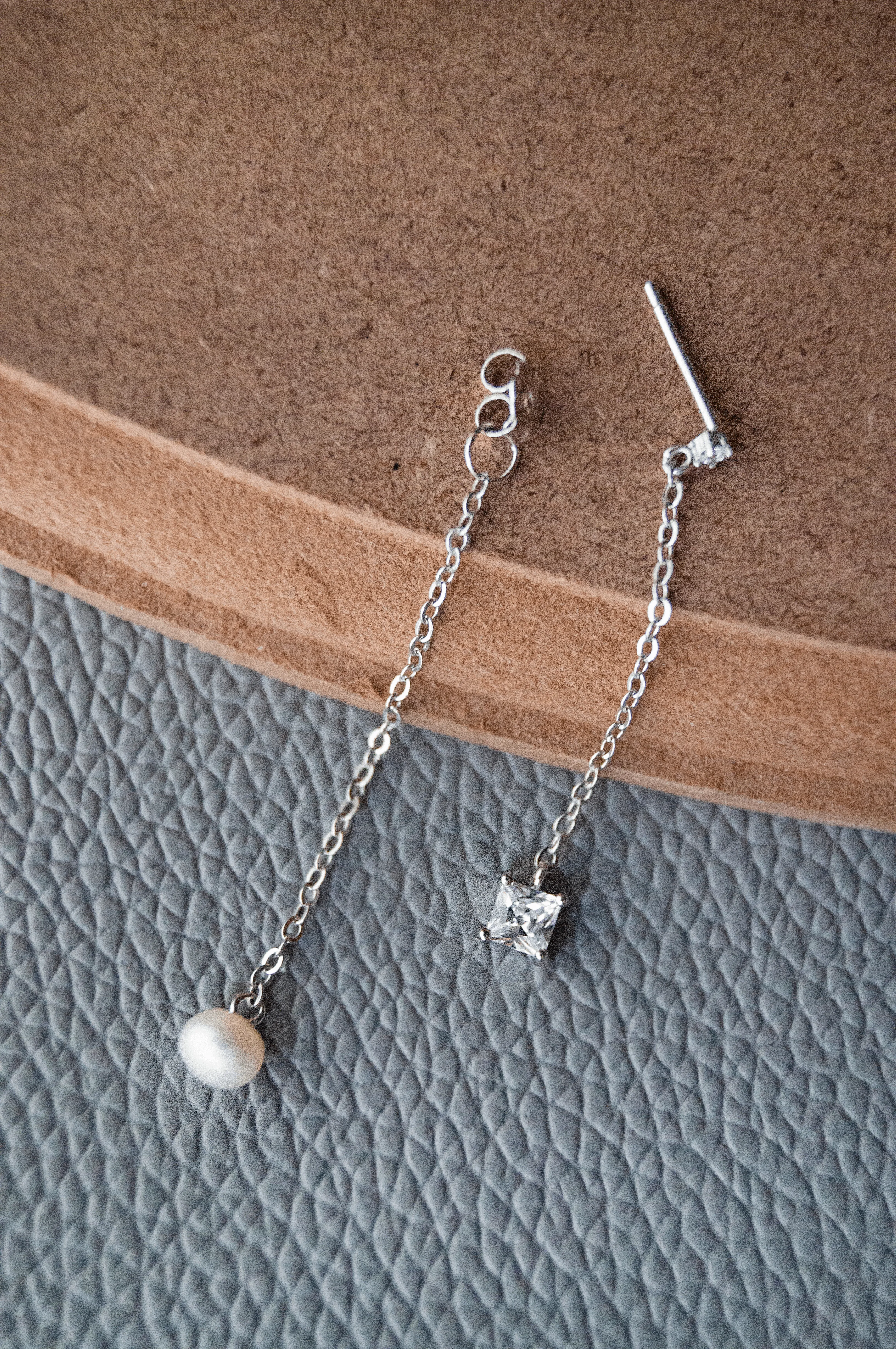 Two Way Chain Pearl Sterling Silver Dangler Earrings