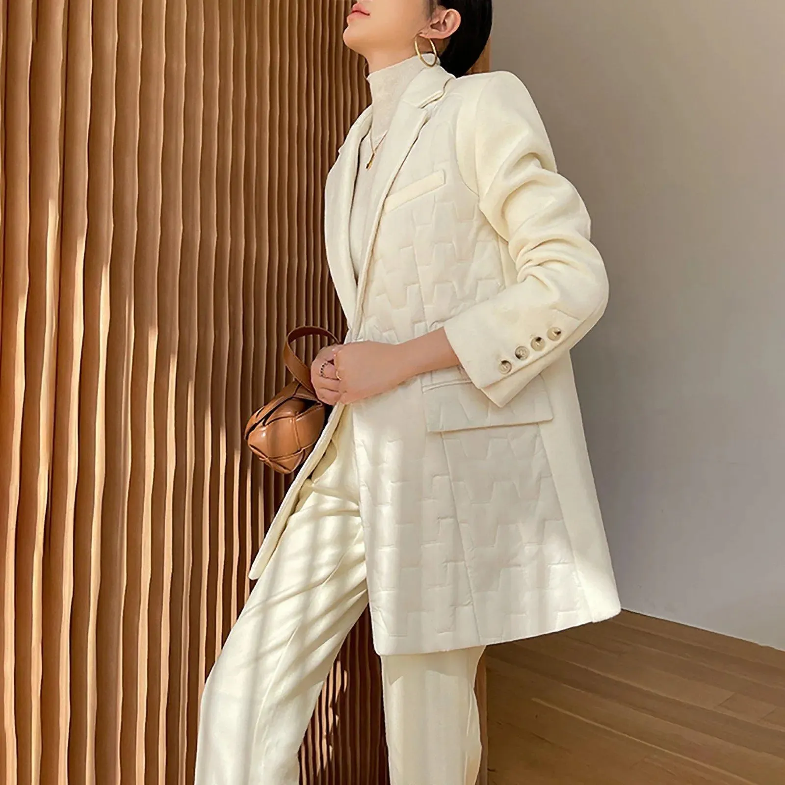 Women Beige Wool Blazer Coat,White Wool Suit,Wool Blazer,Autumn Wool Coat,Wool Jacket Women,White Wool Blazer Coat,Winter Coat,White Suit