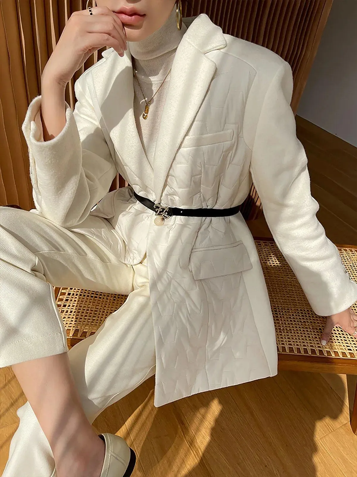 Women Beige Wool Blazer Coat,White Wool Suit,Wool Blazer,Autumn Wool Coat,Wool Jacket Women,White Wool Blazer Coat,Winter Coat,White Suit