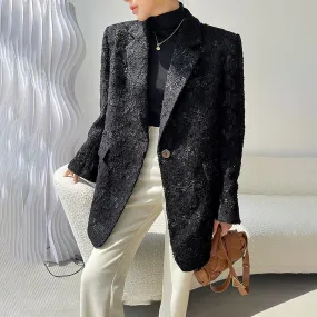 Women Black Wool Blazer,Oversize Wool suit jacket,Loose one button woolen Blazer,Tweed wool blazer Coat,Autumn Wool Suit,Winter Wool Coat,