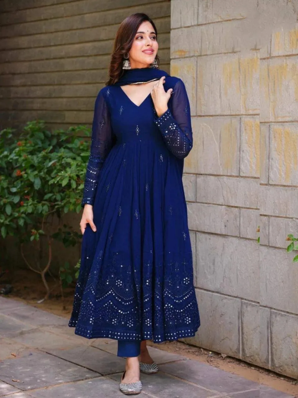 Women Blue Designer Gown with Dupatta set