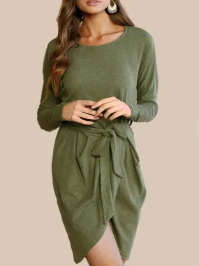 Women Long Sleeve Wrap Mini Dress