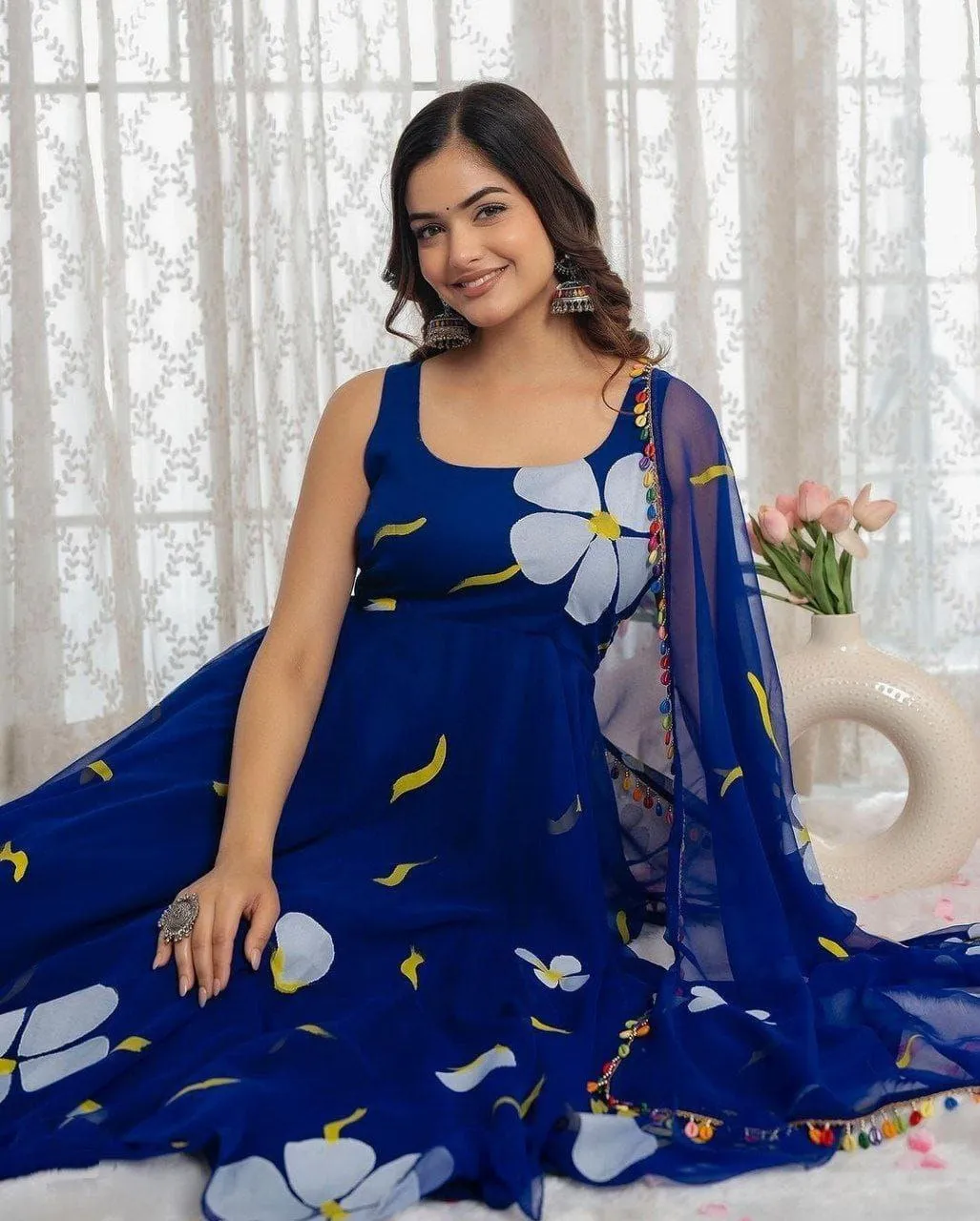 Women's Blue Party wear Gown with Dupatta Suit