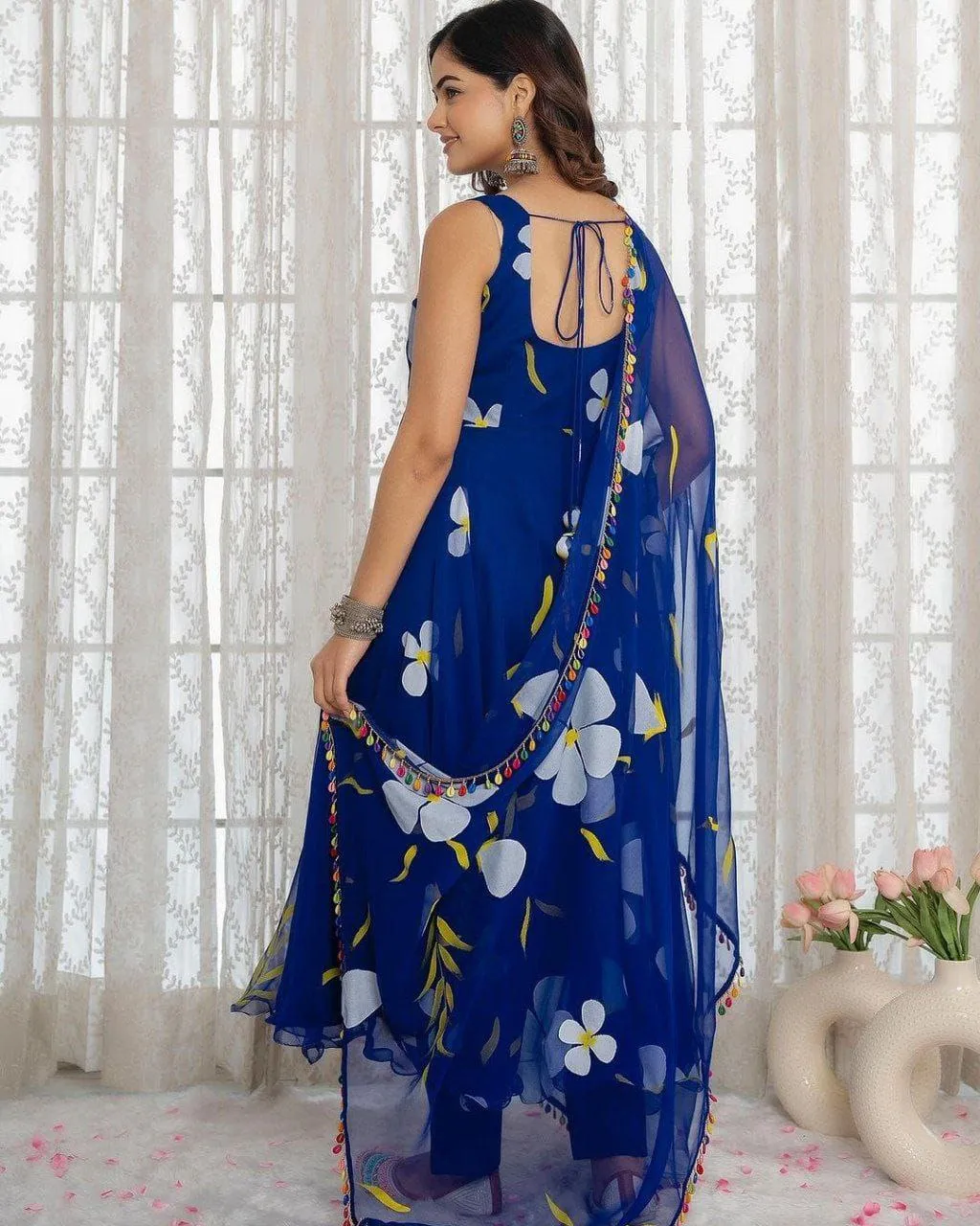 Women's Blue Party wear Gown with Dupatta Suit