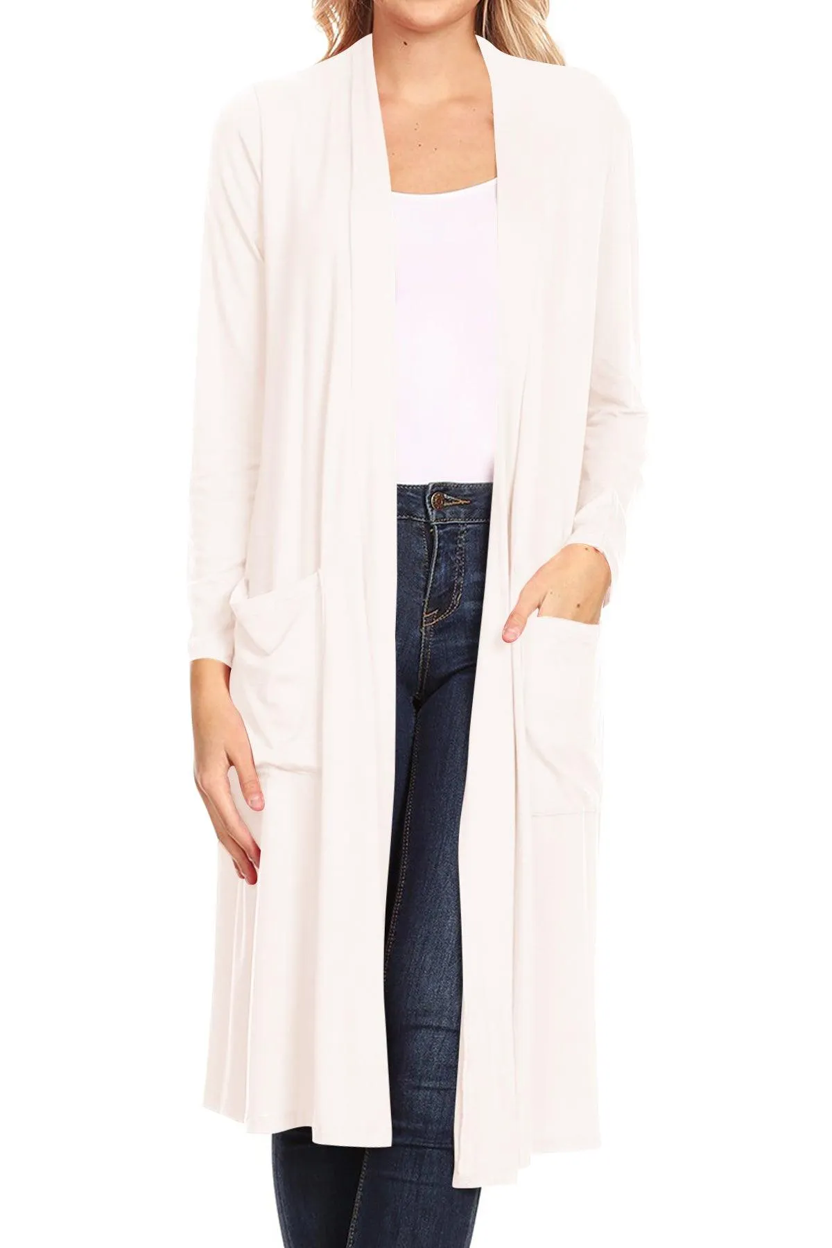 Women's Casual Loose Fit Open Front Side Pockets Solid Soft Long Cardigan