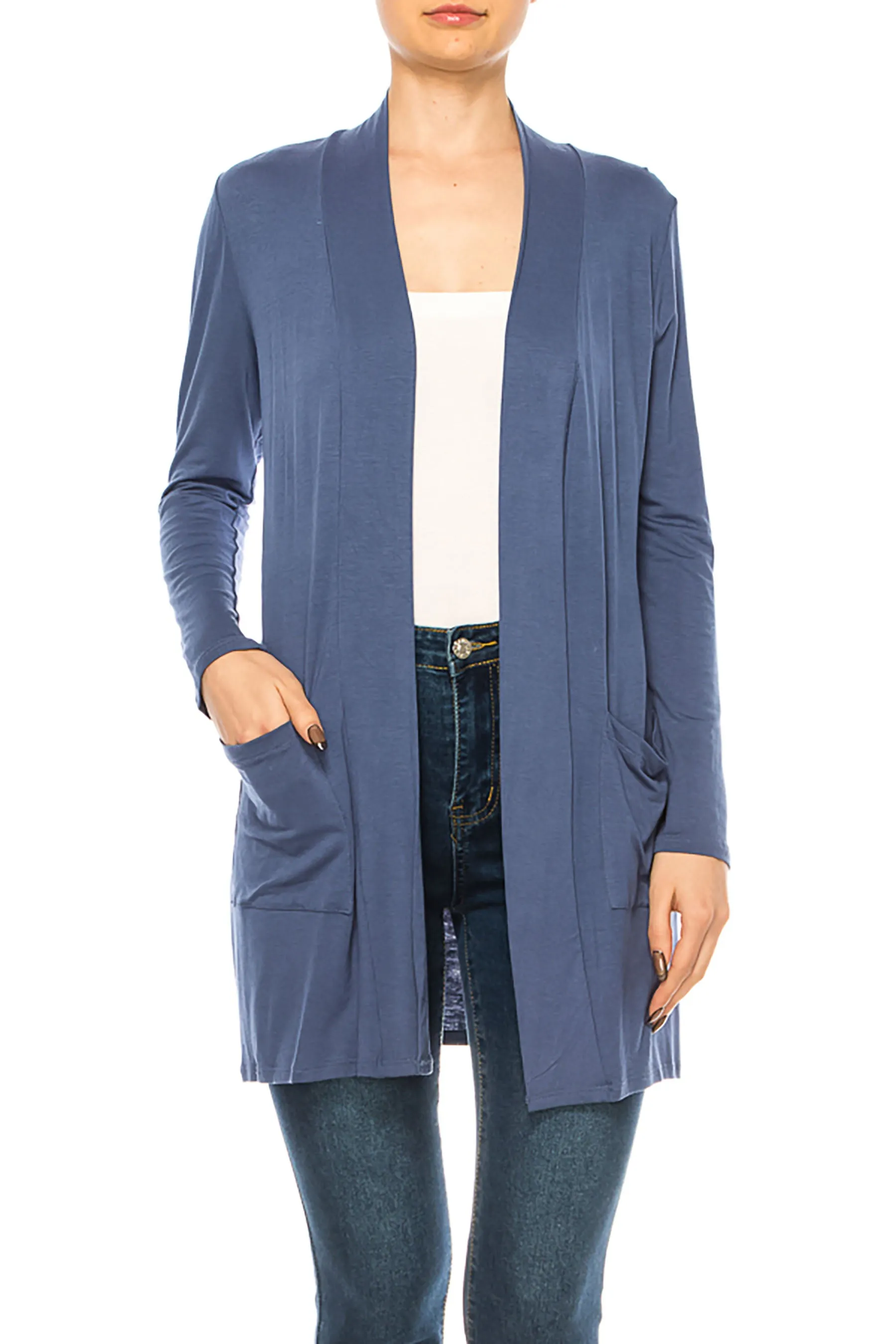 Women's Casual Open Front Basic Long Sleeves Side Pockets Solid Cardigan