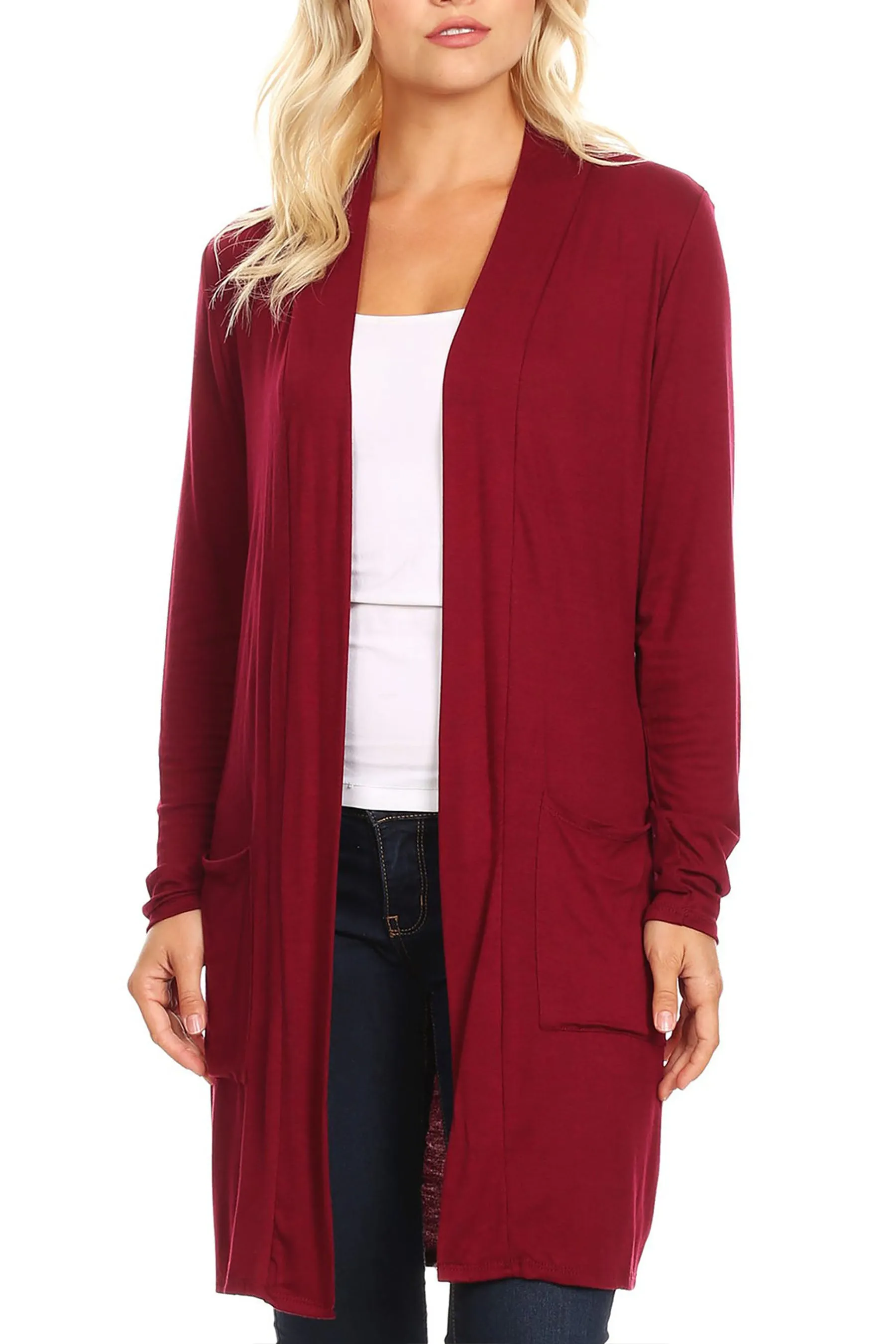 Women's Casual Open Front Basic Long Sleeves Side Pockets Solid Cardigan