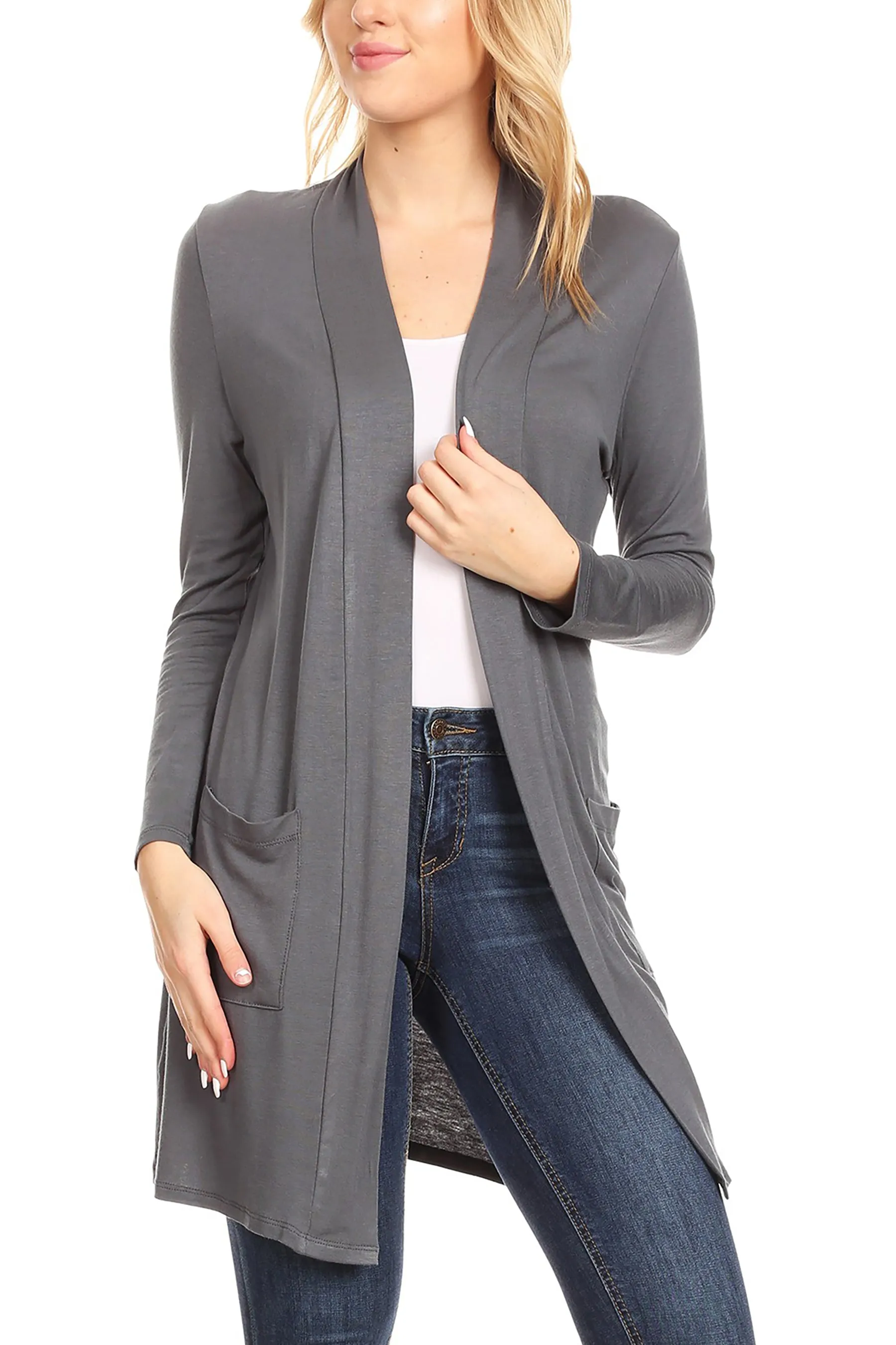 Women's Casual Open Front Basic Long Sleeves Side Pockets Solid Cardigan