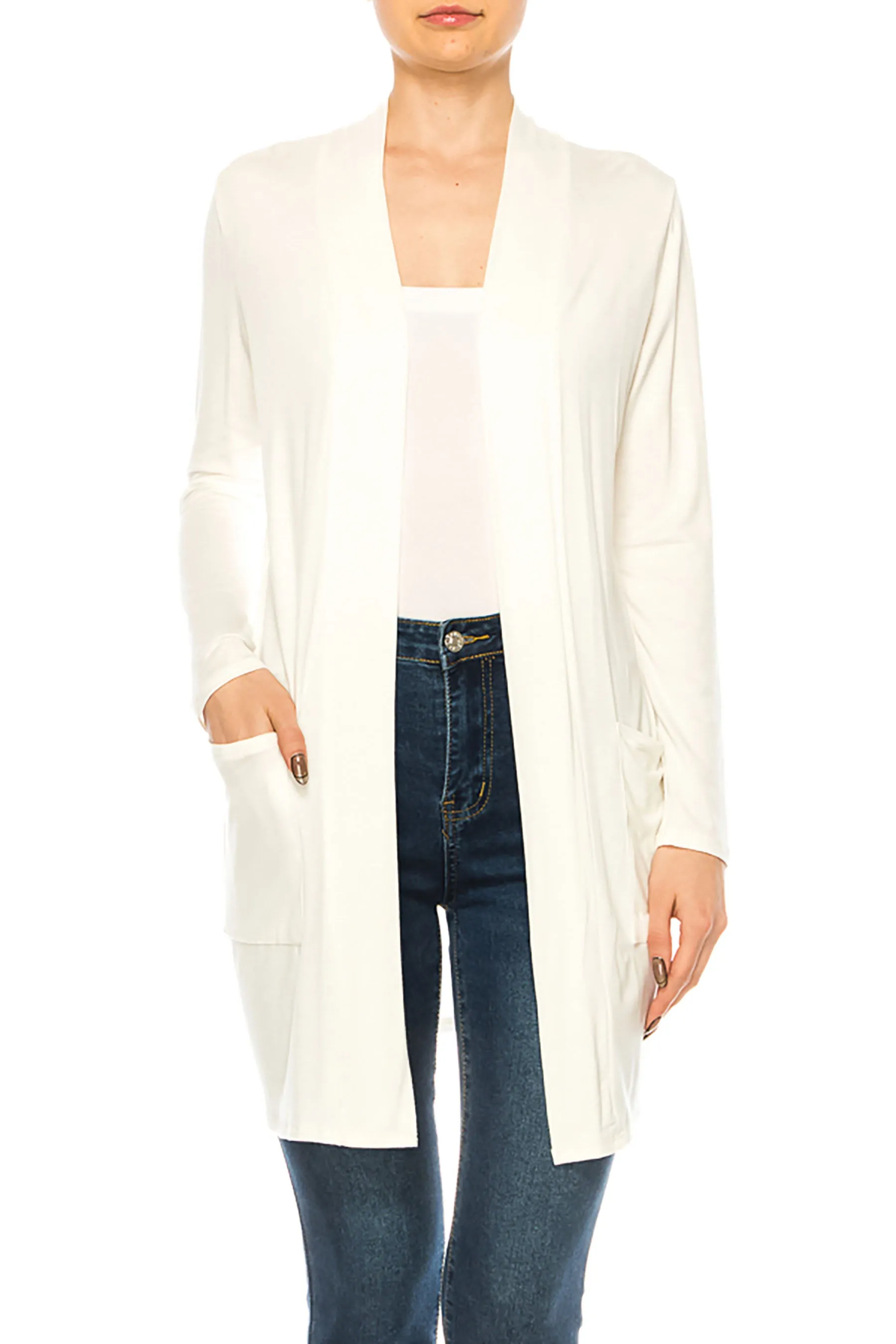 Women's Casual Open Front Basic Long Sleeves Side Pockets Solid Cardigan