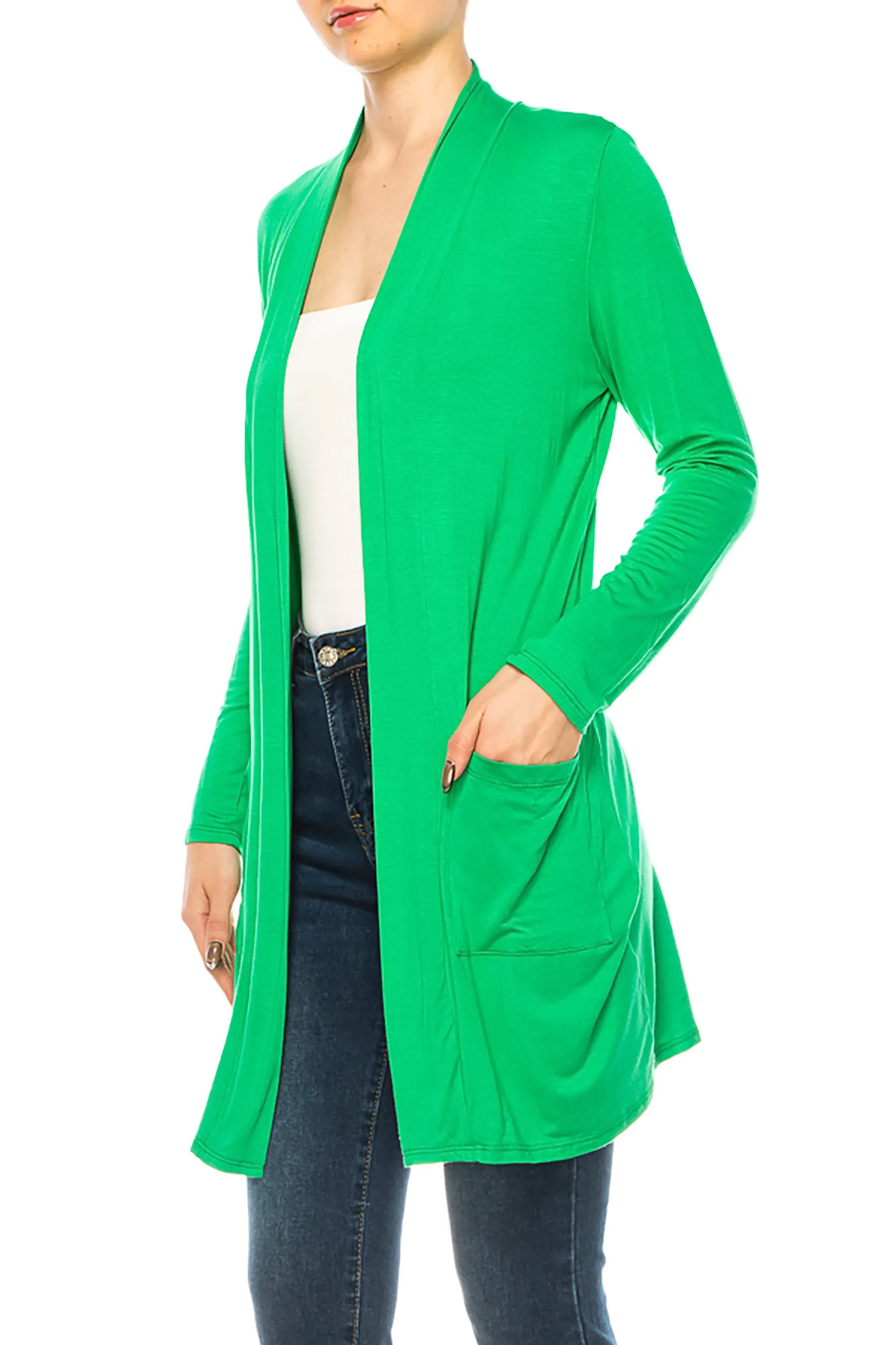 Women's Casual Open Front Basic Long Sleeves Side Pockets Solid Cardigan